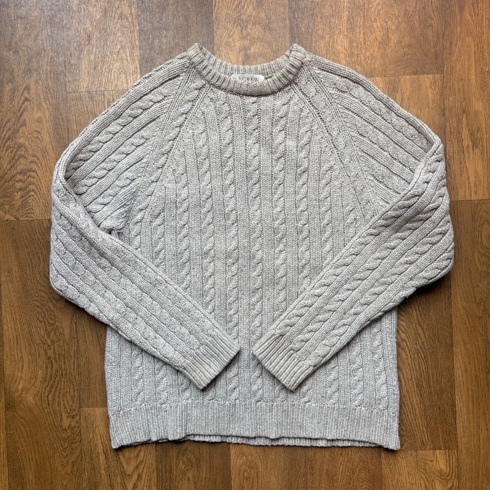 Vintage J. Crew Menswear Preppy Cotton Wool Blend Ribbed Neck Cable Knit Sweater